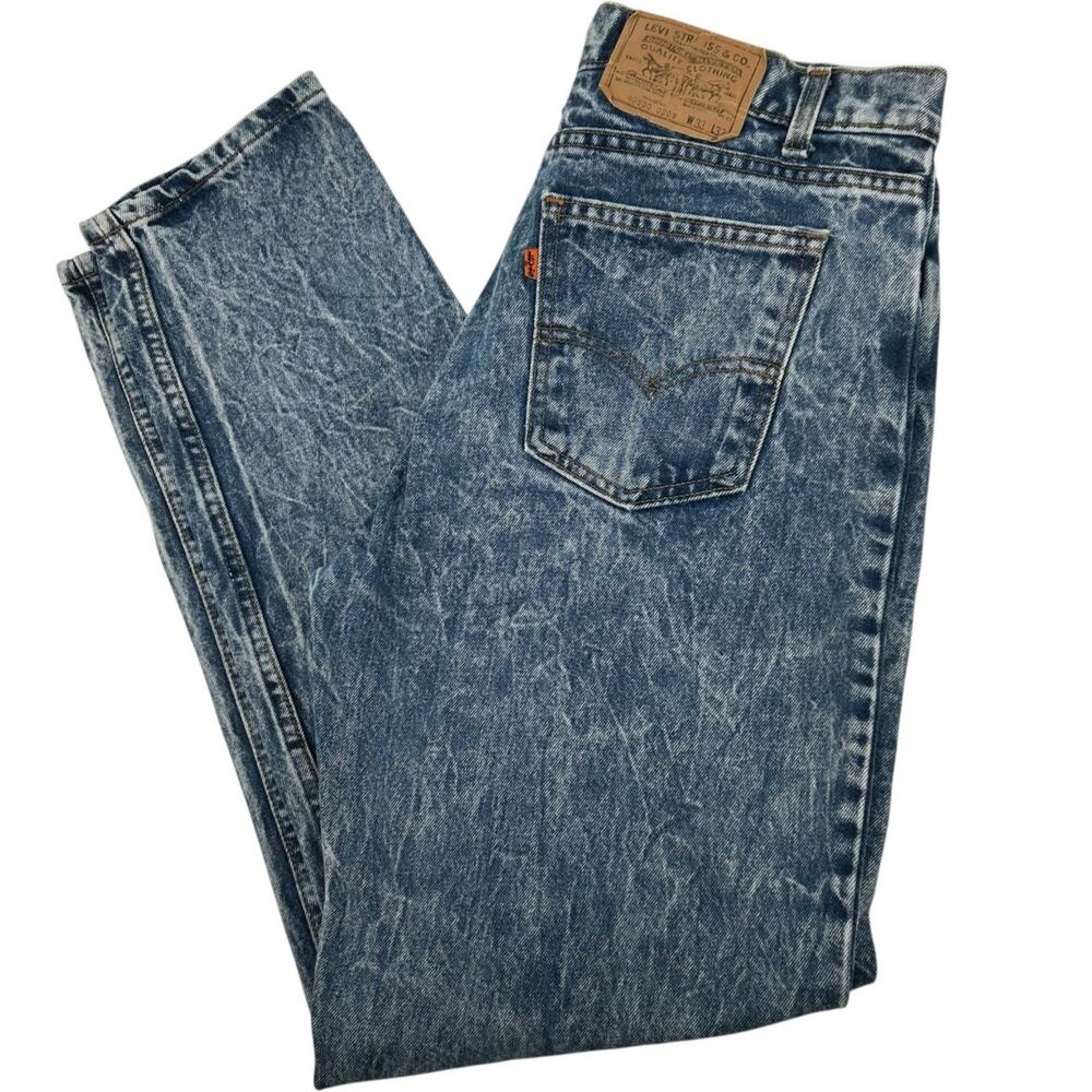 VTG 80s Men's Acid Wash Levi's 550 Blue Denim Jeans Orange Tab 33x32 act (32x32)